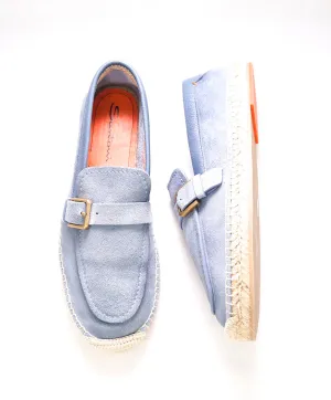 $730 SANTONI -  Baby Blue Soft Suede Slip-On Espadrille Loafers - 8 D US