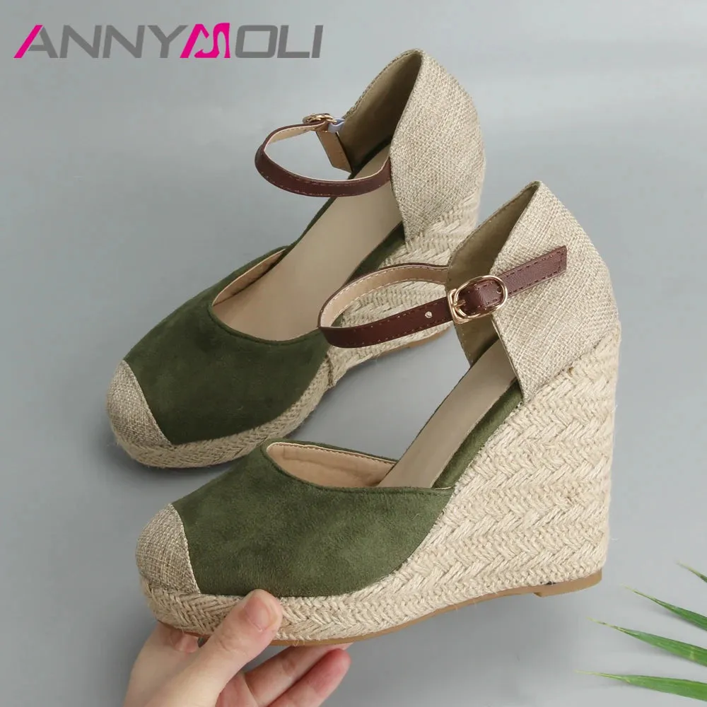 ANNYMOLI Women High Heels Platform Wedges Espadrille Shoes