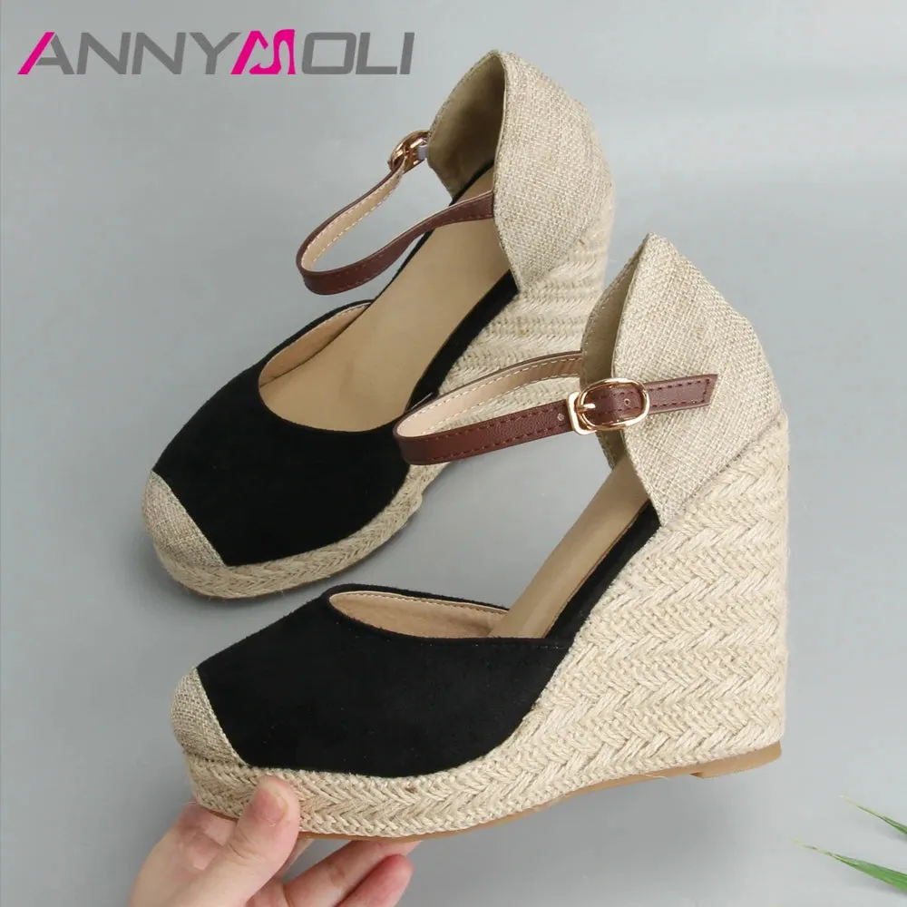 ANNYMOLI Women High Heels Platform Wedges Espadrille Shoes