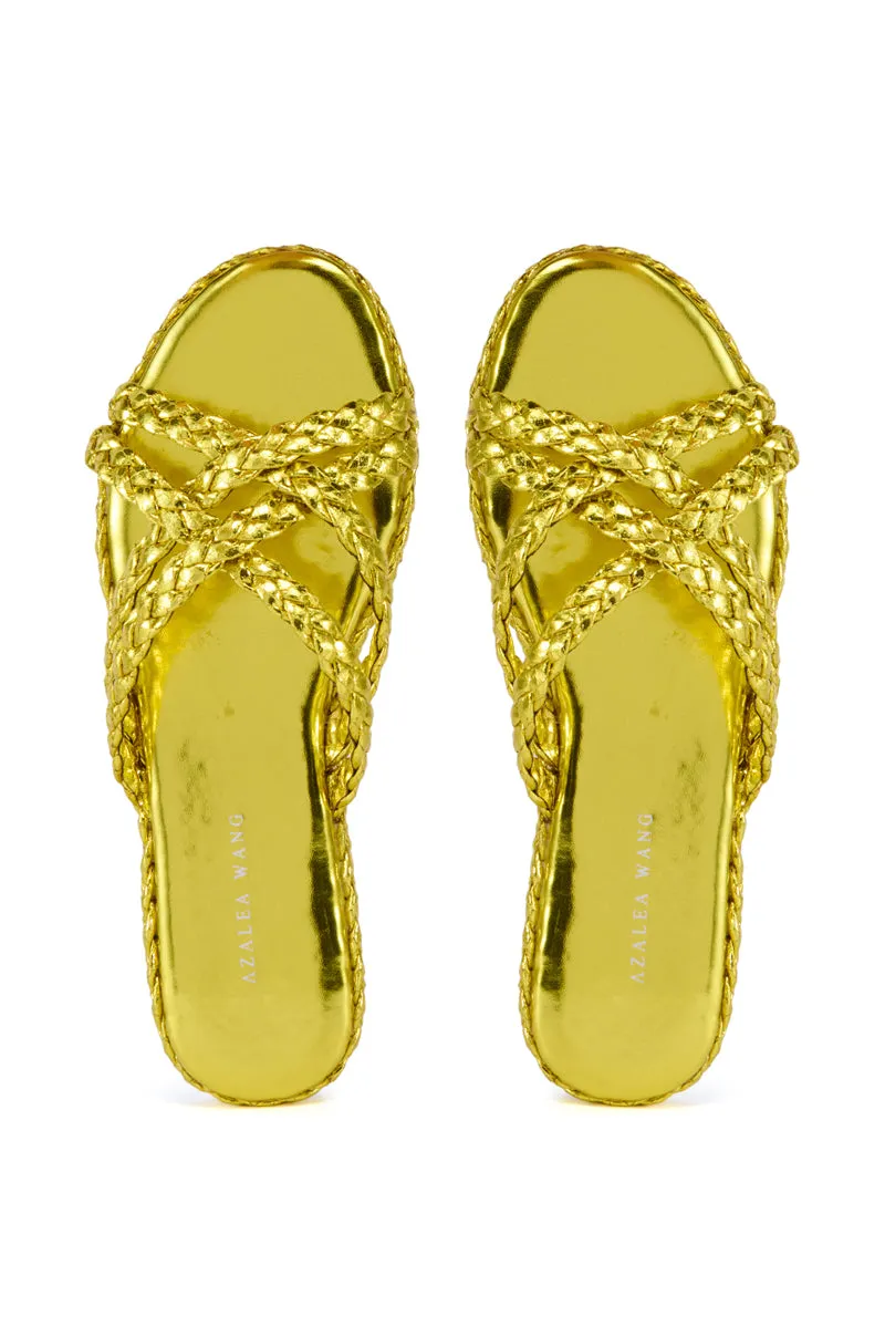 AZALEA WANG AMMON YELLOW METALLIC BRAIDED SANDAL