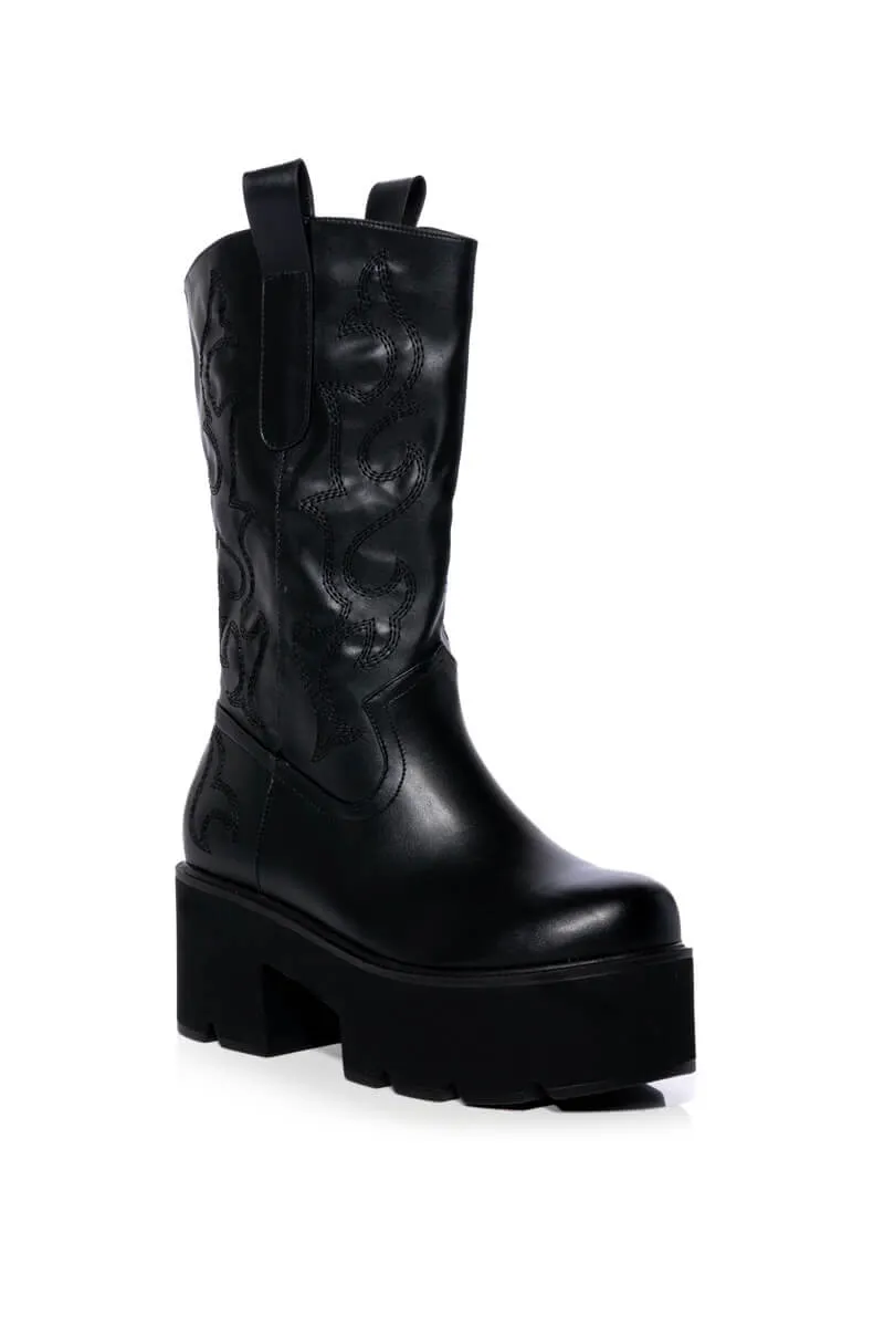 AZALEA WANG BLIZZARD CHUNKY WESTERN BOOT IN BLACK