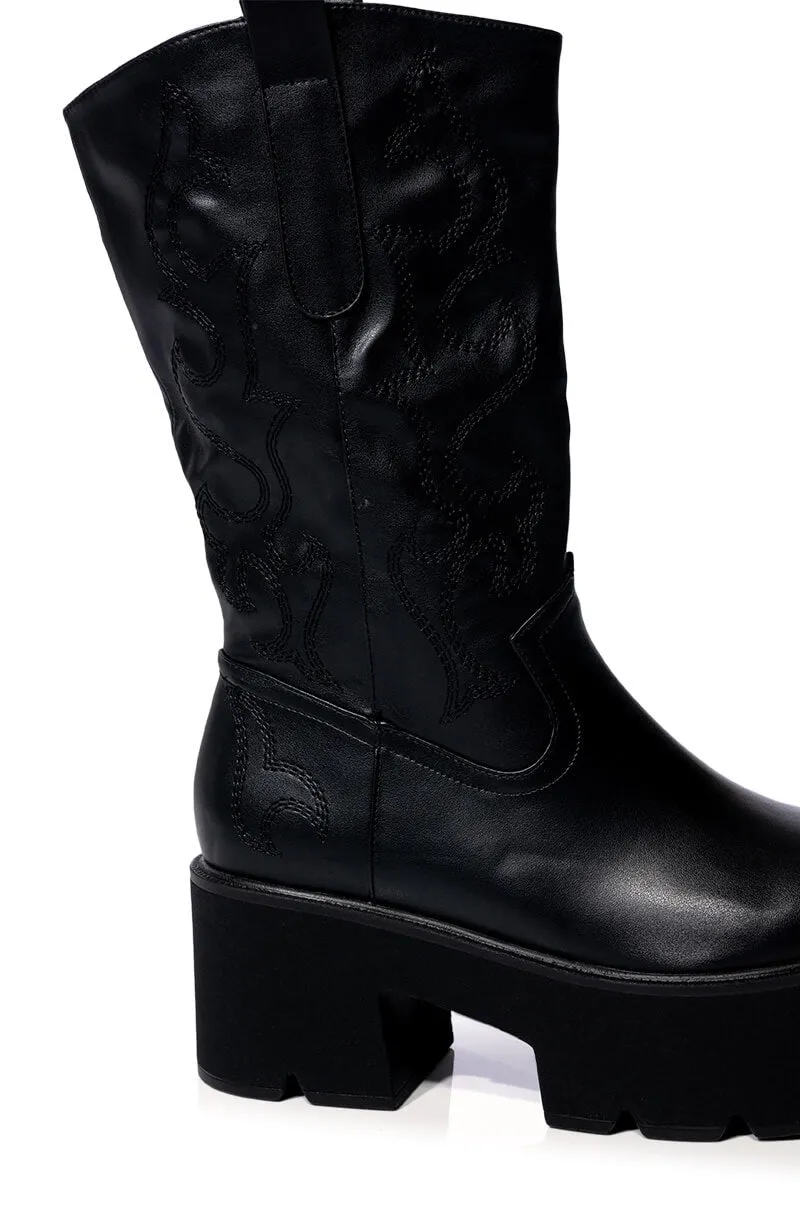 AZALEA WANG BLIZZARD CHUNKY WESTERN BOOT IN BLACK