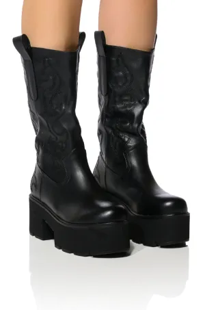 AZALEA WANG BLIZZARD CHUNKY WESTERN BOOT IN BLACK