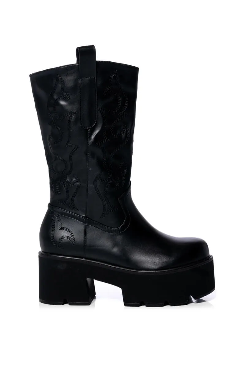 AZALEA WANG BLIZZARD CHUNKY WESTERN BOOT IN BLACK