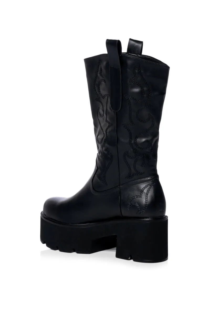 AZALEA WANG BLIZZARD CHUNKY WESTERN BOOT IN BLACK