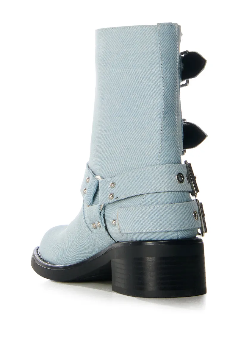 AZALEA WANG CALLALILY DENIM BUCKLE BOOTIE