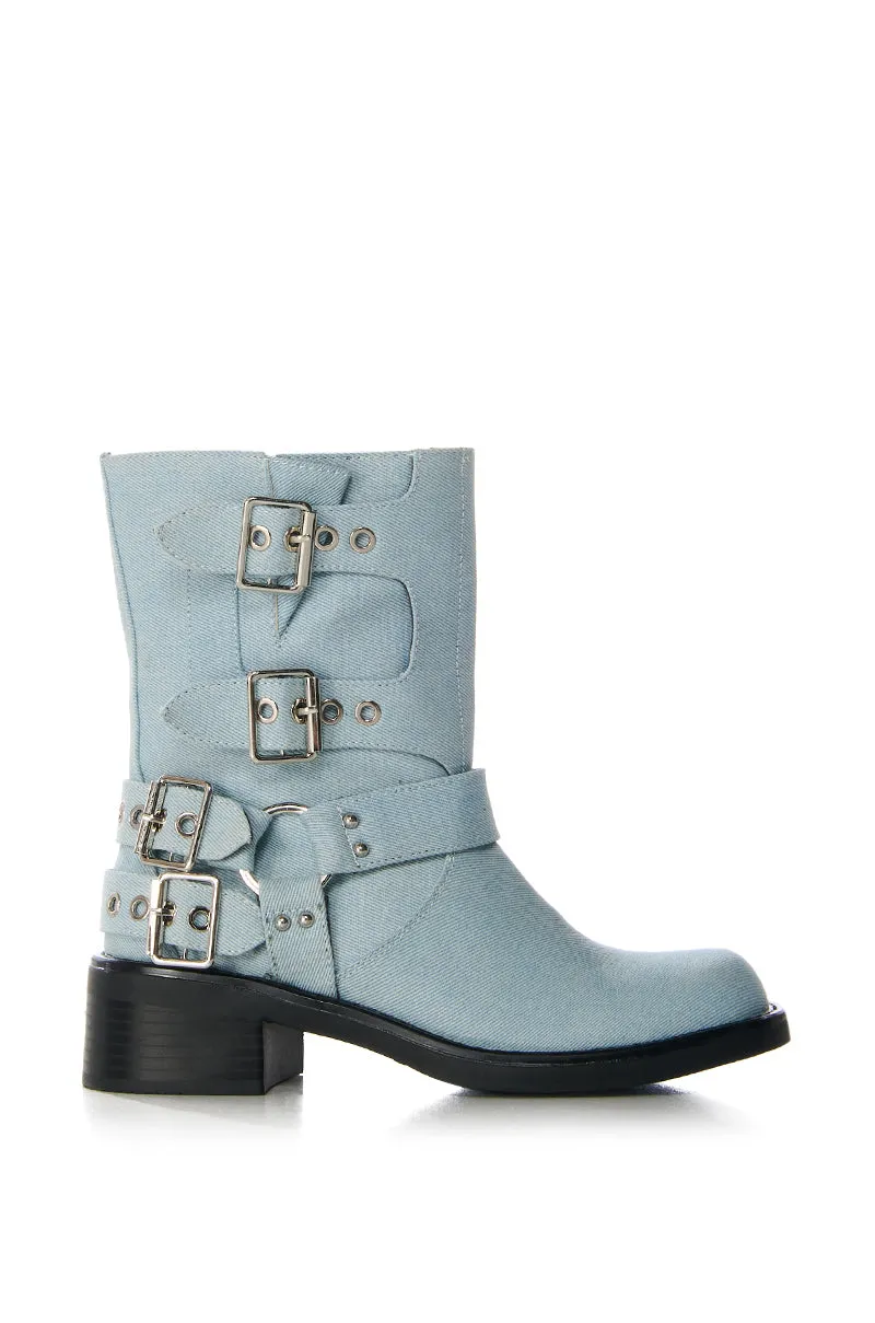 AZALEA WANG CALLALILY DENIM BUCKLE BOOTIE