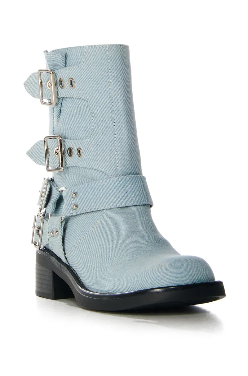 AZALEA WANG CALLALILY DENIM BUCKLE BOOTIE