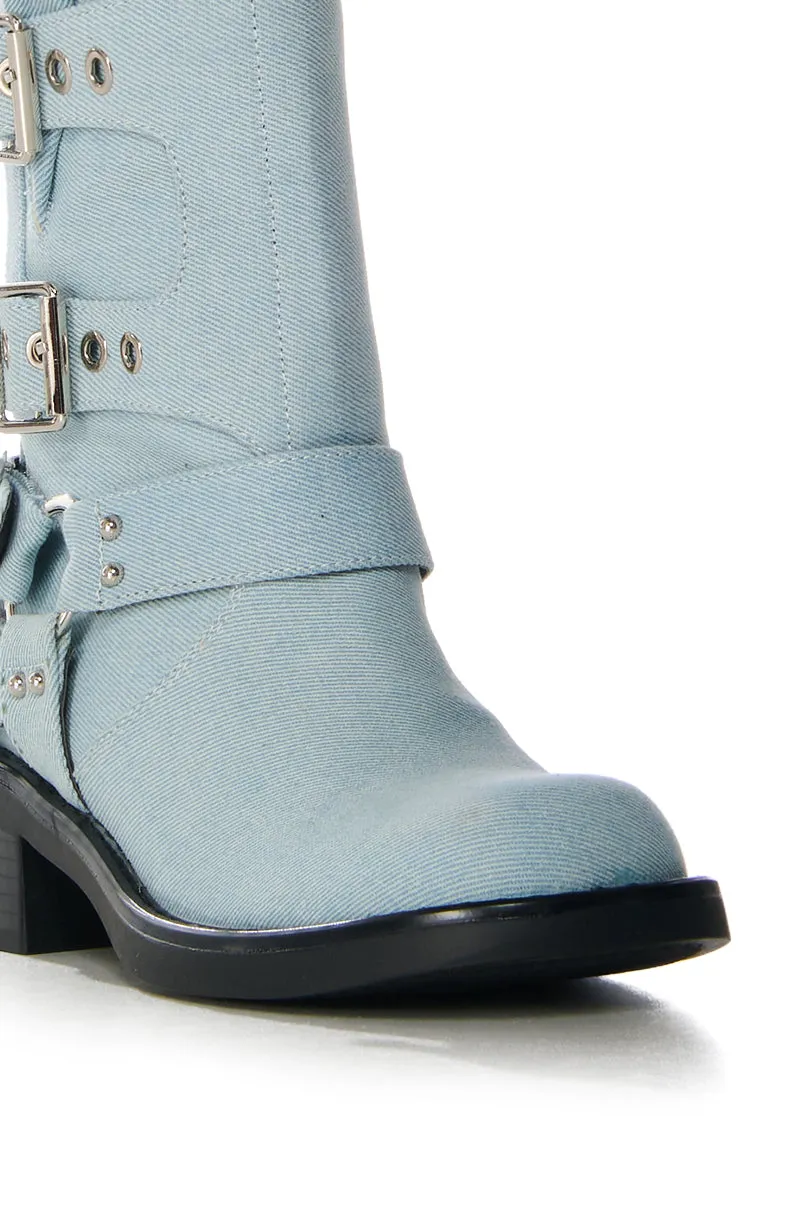 AZALEA WANG CALLALILY DENIM BUCKLE BOOTIE