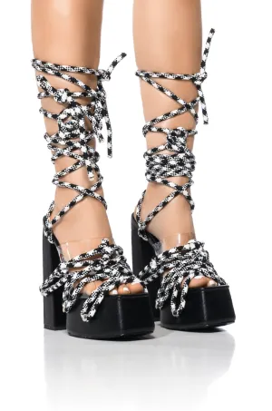 AZALEA WANG CREEPER ROPE DECOR PLATFORM SANDAL IN BLACK