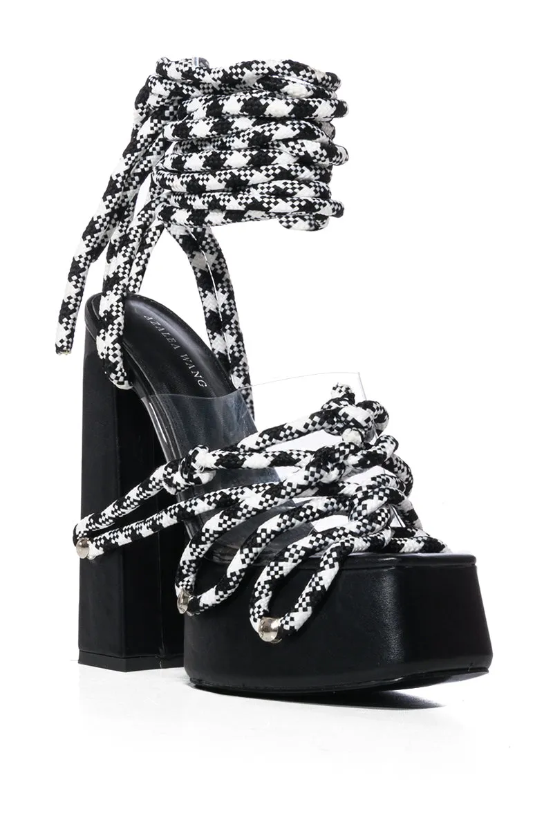 AZALEA WANG CREEPER ROPE DECOR PLATFORM SANDAL IN BLACK