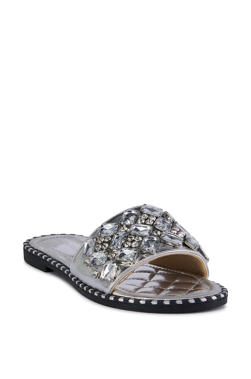 AZALEA WANG KIZZIE SILVER GEM EMBELLISHED FLAT SANDAL