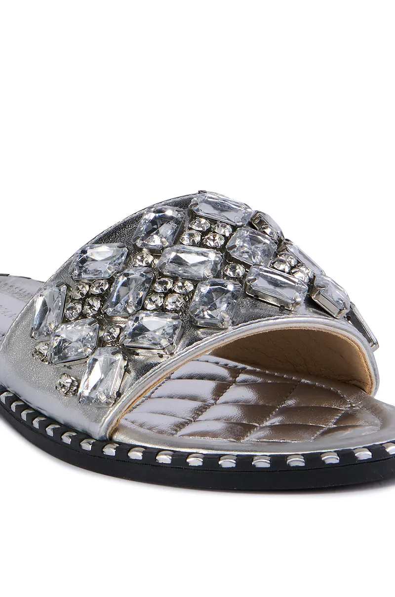 AZALEA WANG KIZZIE SILVER GEM EMBELLISHED FLAT SANDAL