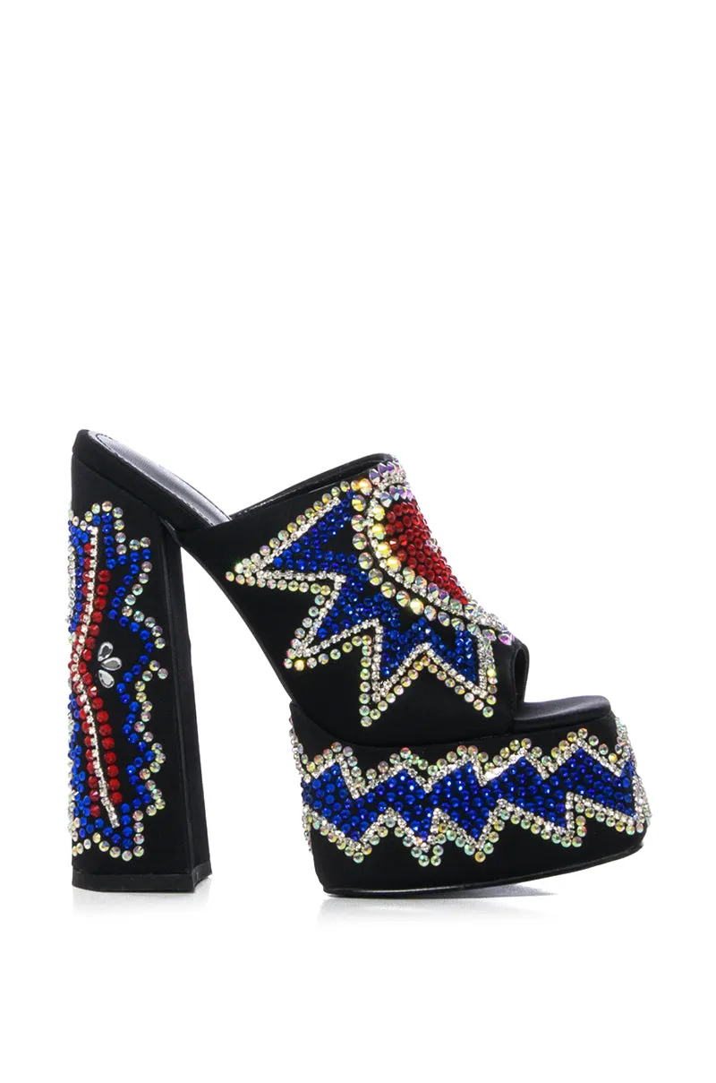 AZALEA WANG LOGAN EMBELLISHED CHUNKY SANDAL IN MULTI