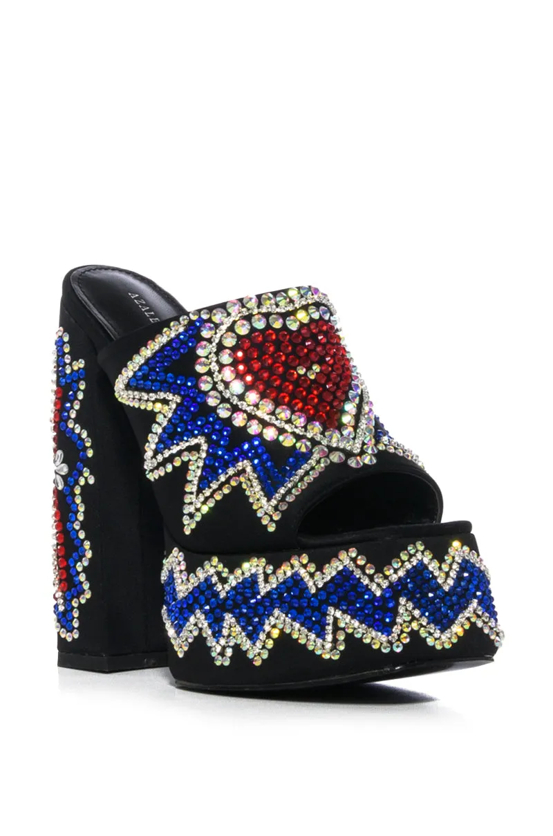 AZALEA WANG LOGAN EMBELLISHED CHUNKY SANDAL IN MULTI