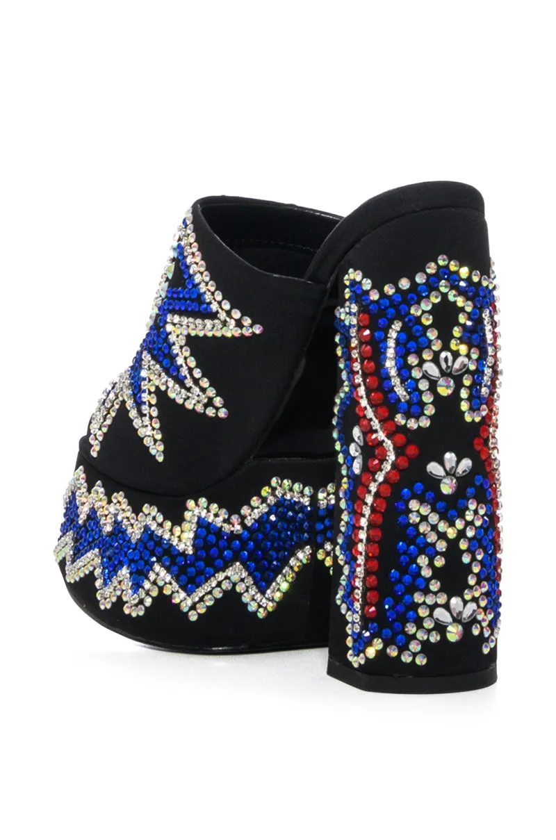 AZALEA WANG LOGAN EMBELLISHED CHUNKY SANDAL IN MULTI