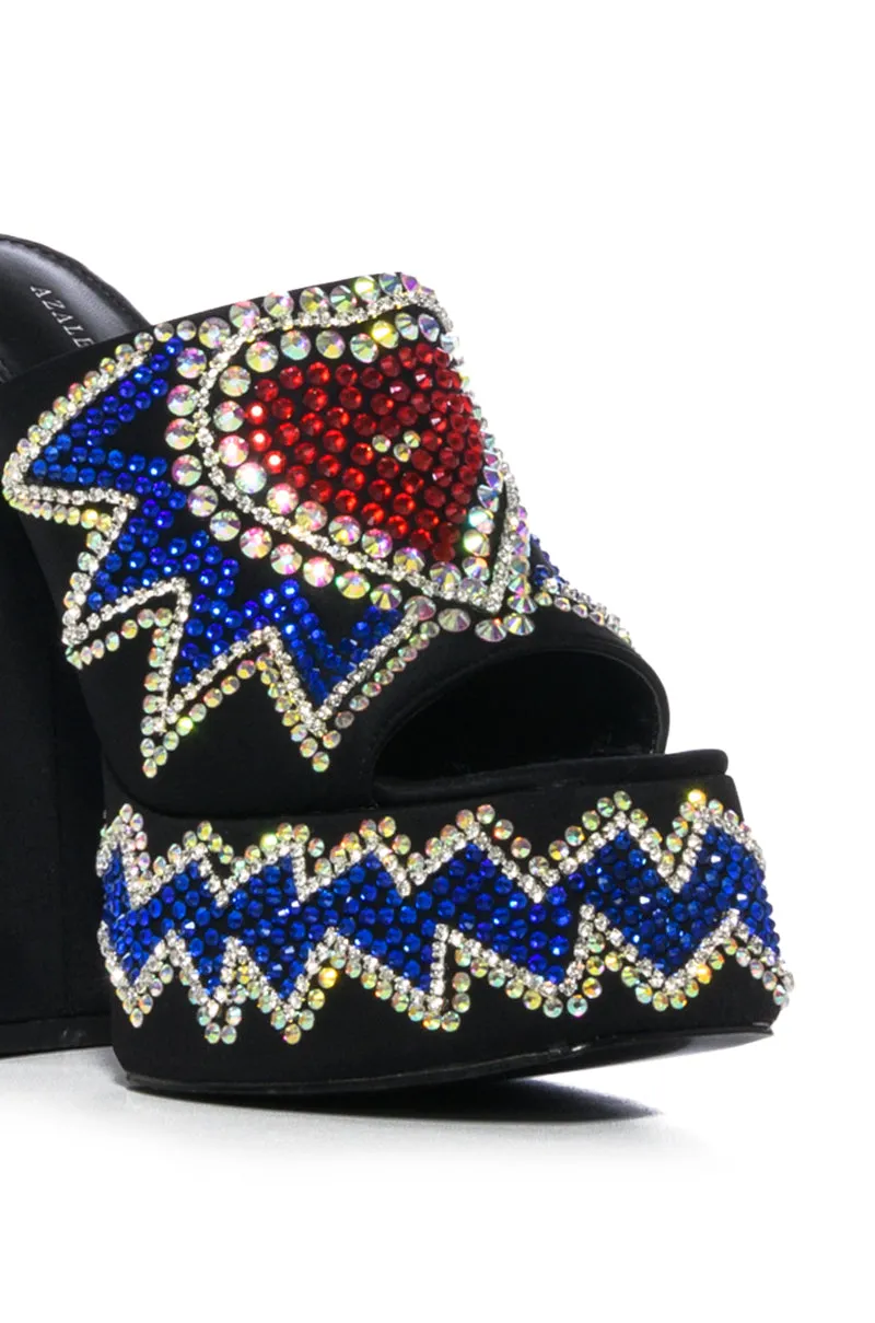 AZALEA WANG LOGAN EMBELLISHED CHUNKY SANDAL IN MULTI