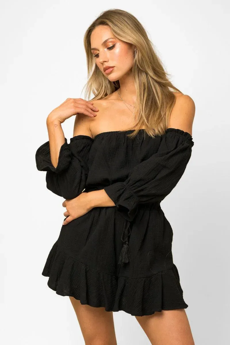 Balloon Sleeve Off Shoulder Flowy Romper