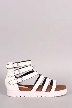 Bamboo Strappy Buckle Lug Sole Flatform Gladiator Sandals