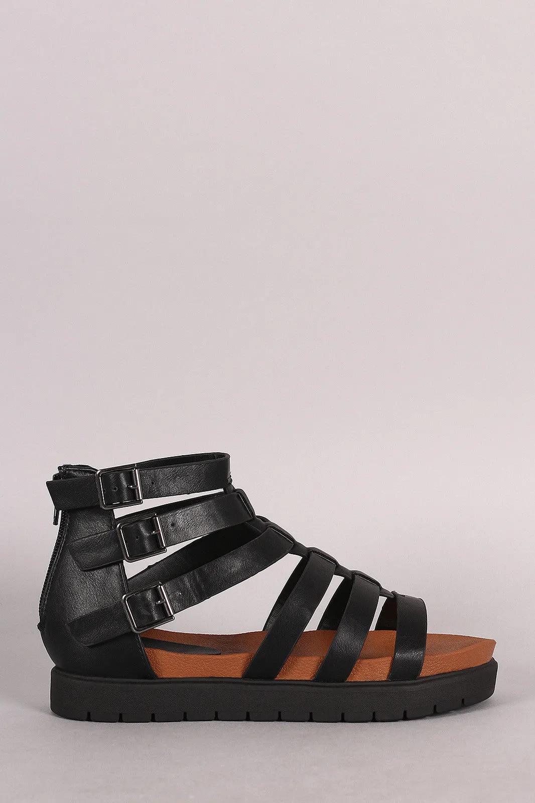 Bamboo Strappy Buckle Lug Sole Flatform Gladiator Sandals