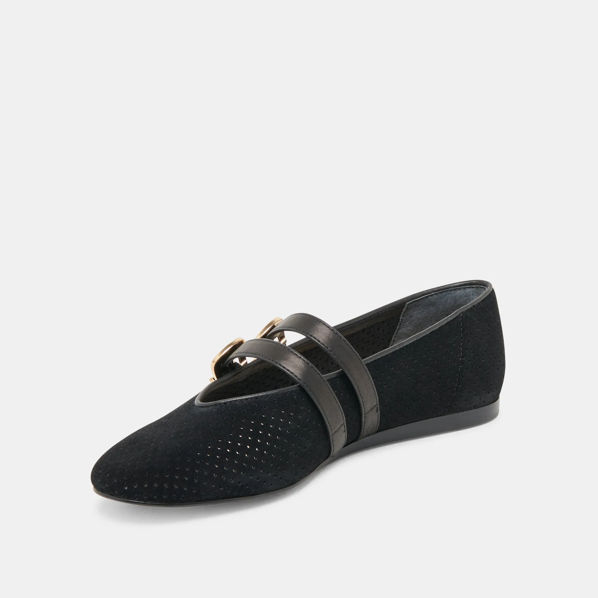 BAYLEE BALLET FLATS ONYX PERFORATED SUEDE