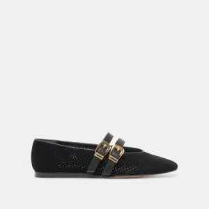 BAYLEE BALLET FLATS ONYX PERFORATED SUEDE