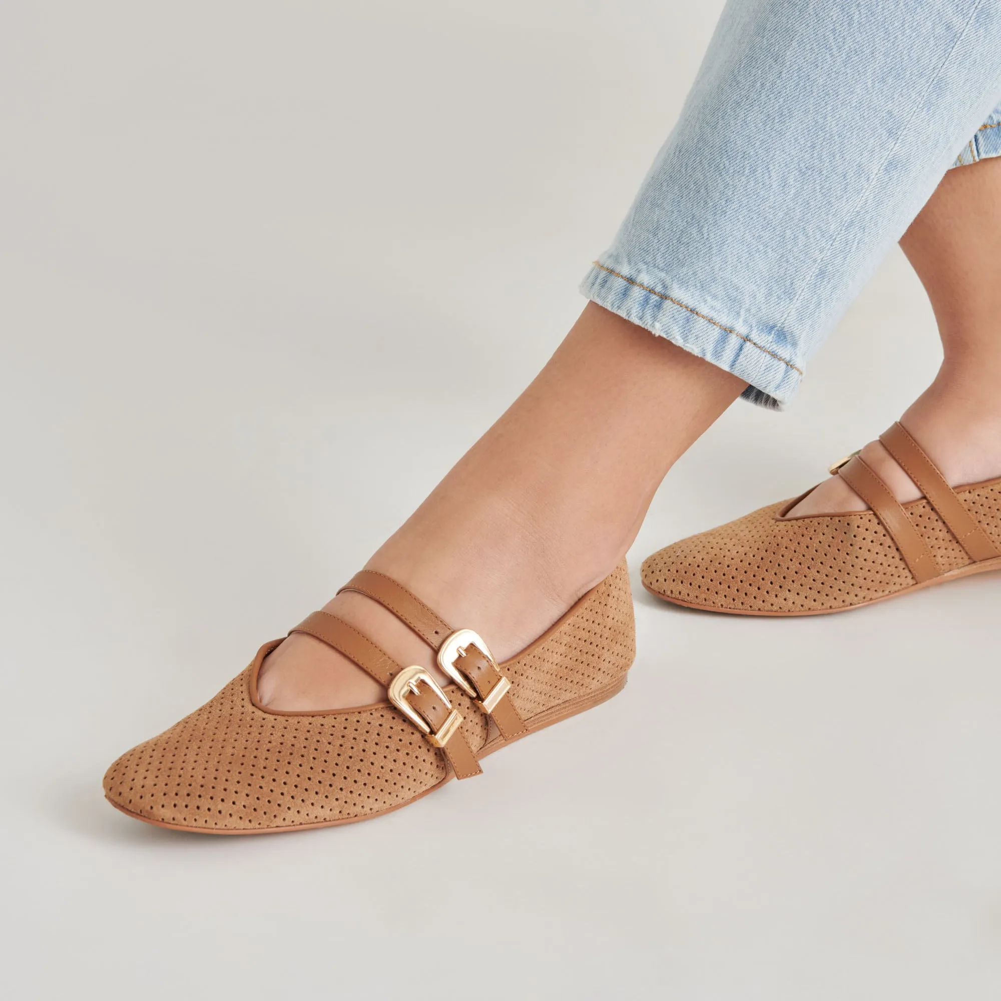 BAYLEE BALLET FLATS PECAN PERFORATED SUEDE