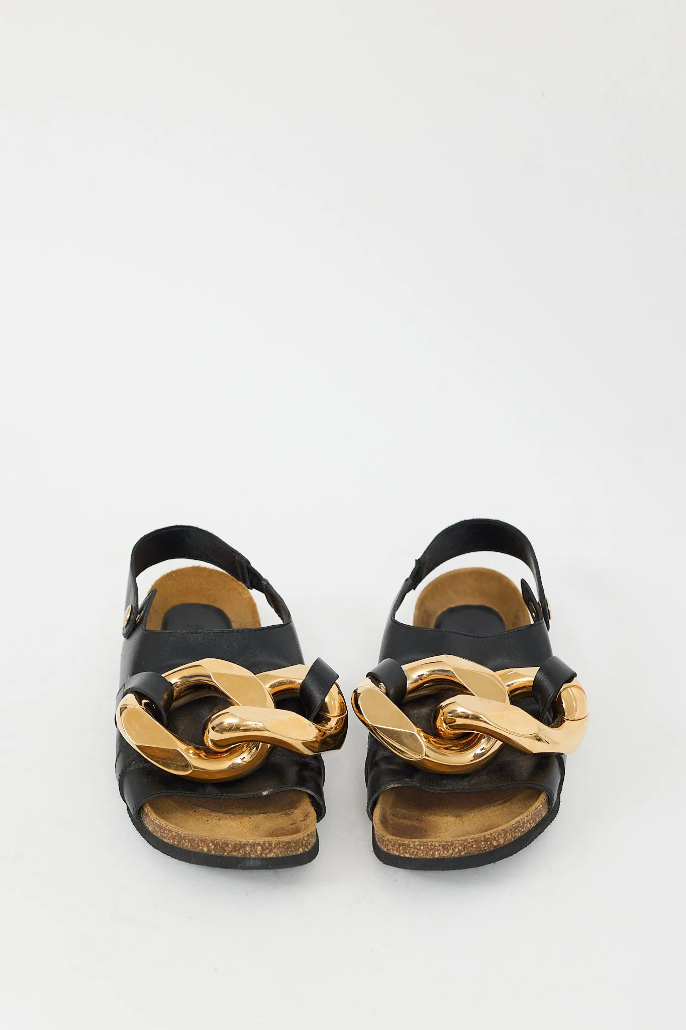 Black Leather & Gold Chain Slingback Slide