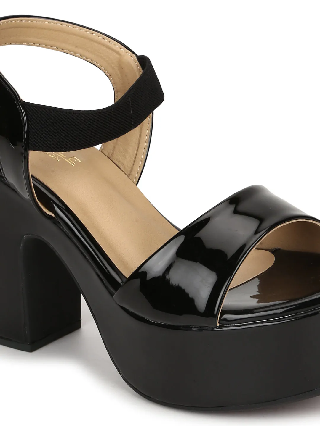 Black PU Glossy Platform Heel Sandals (TC-MSI-D-03-BLK)