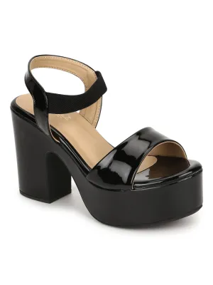 Black PU Glossy Platform Heel Sandals (TC-MSI-D-03-BLK)