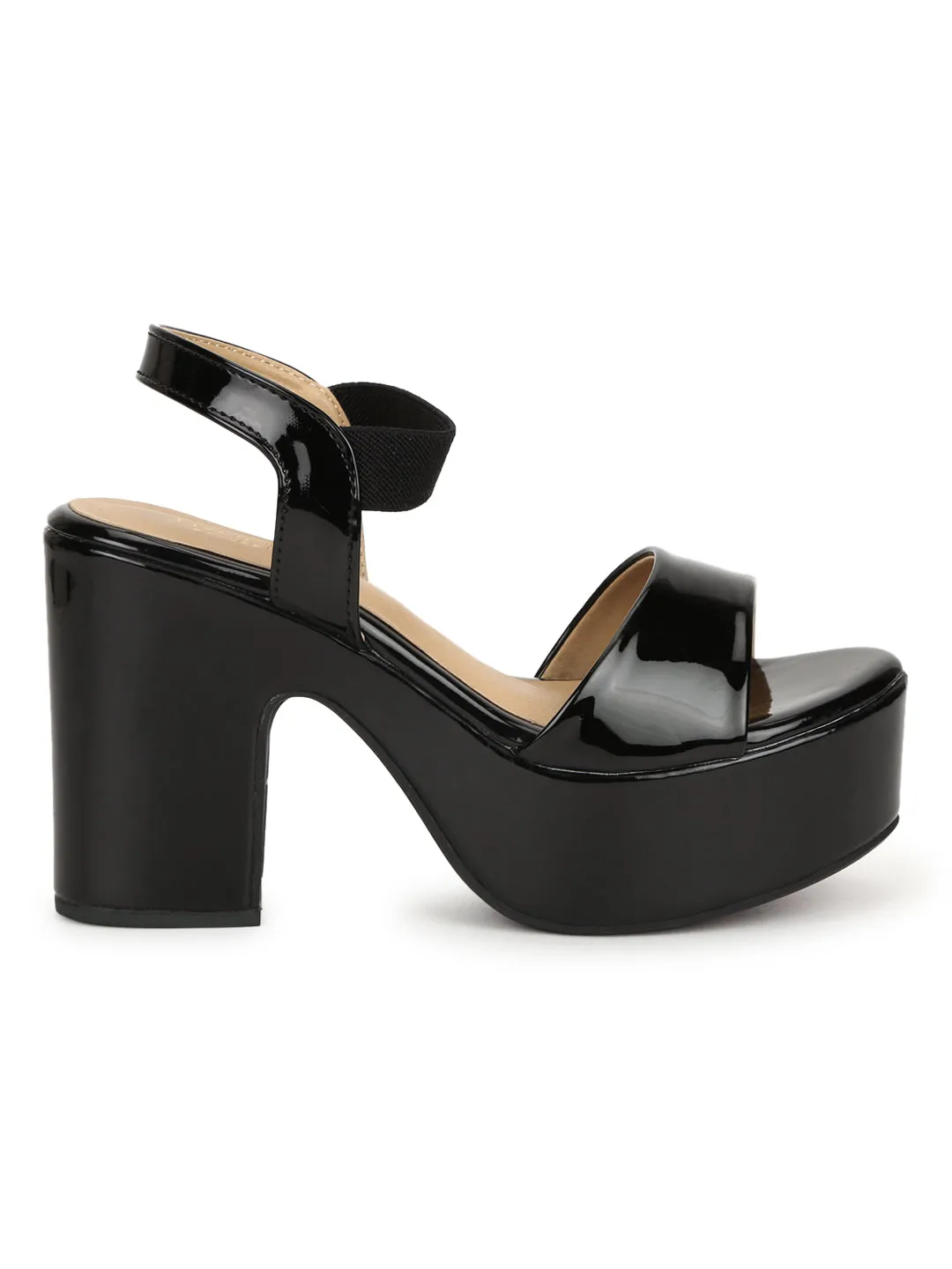 Black PU Glossy Platform Heel Sandals (TC-MSI-D-03-BLK)