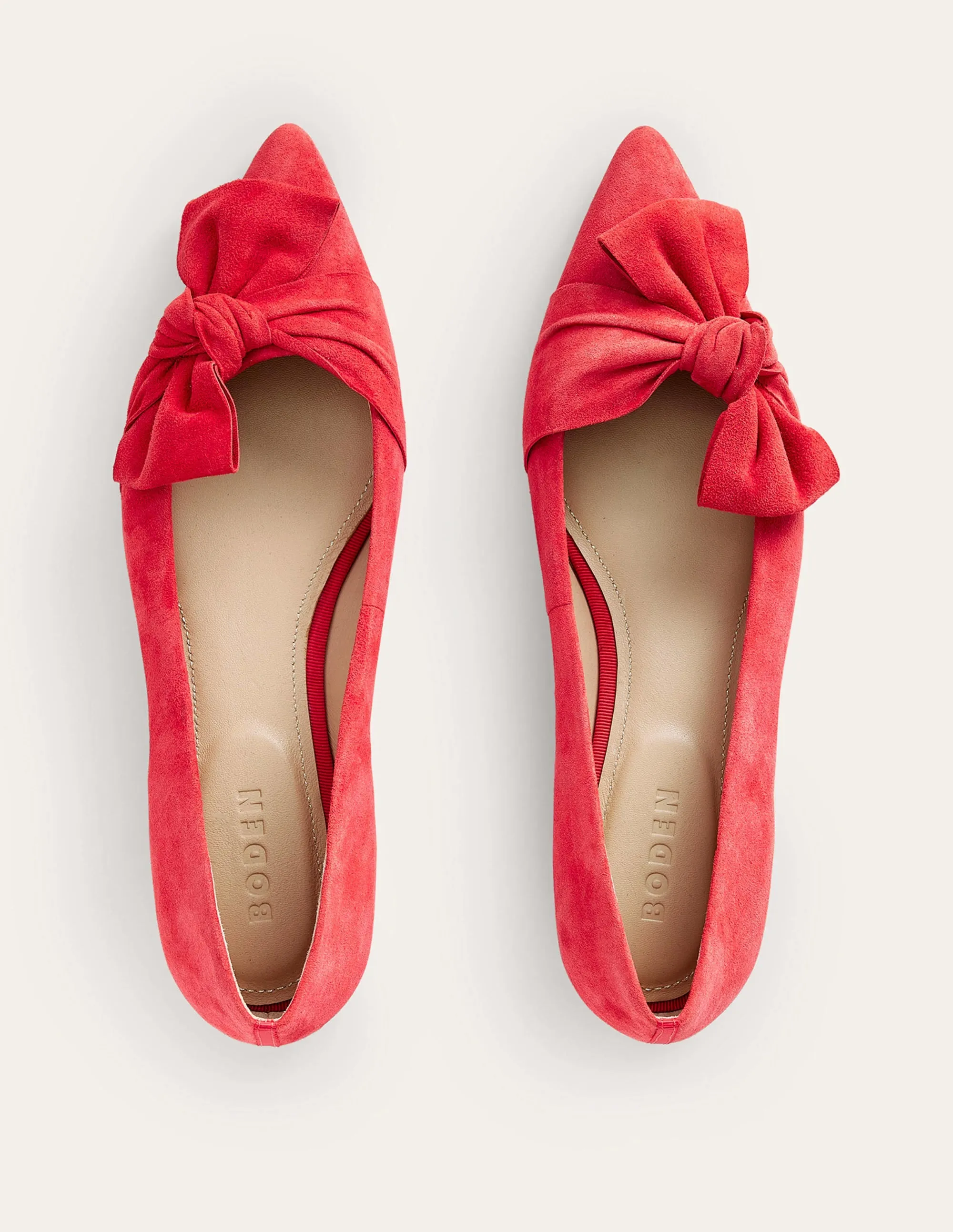 Bow Ballet Flats-Brilliant Red Suede