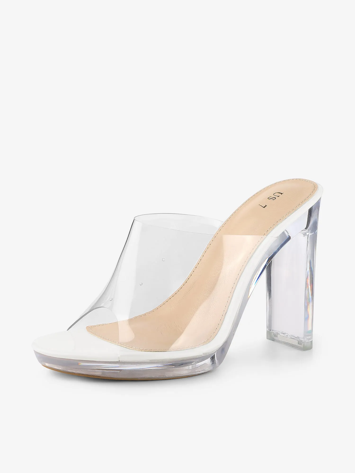 Clear Heel Platform Open Toe Chunky Slides Sandals