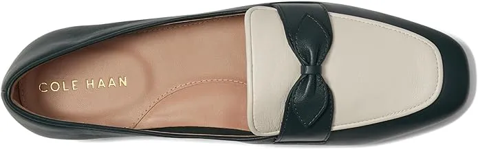 Cole Haan York Bow Scarab/Ivory Leather Slip On Square Toe Bow Detailed Loafers