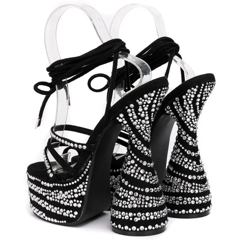 CRYSTAL Chunky Heels Sandals