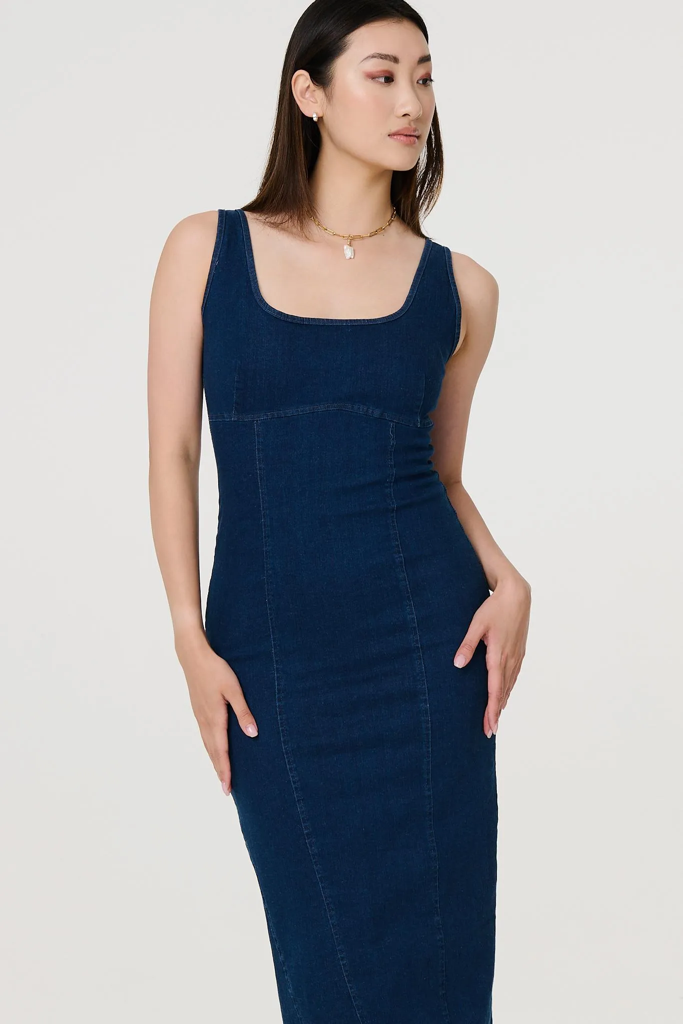 Denim Bodycon Midi Dress