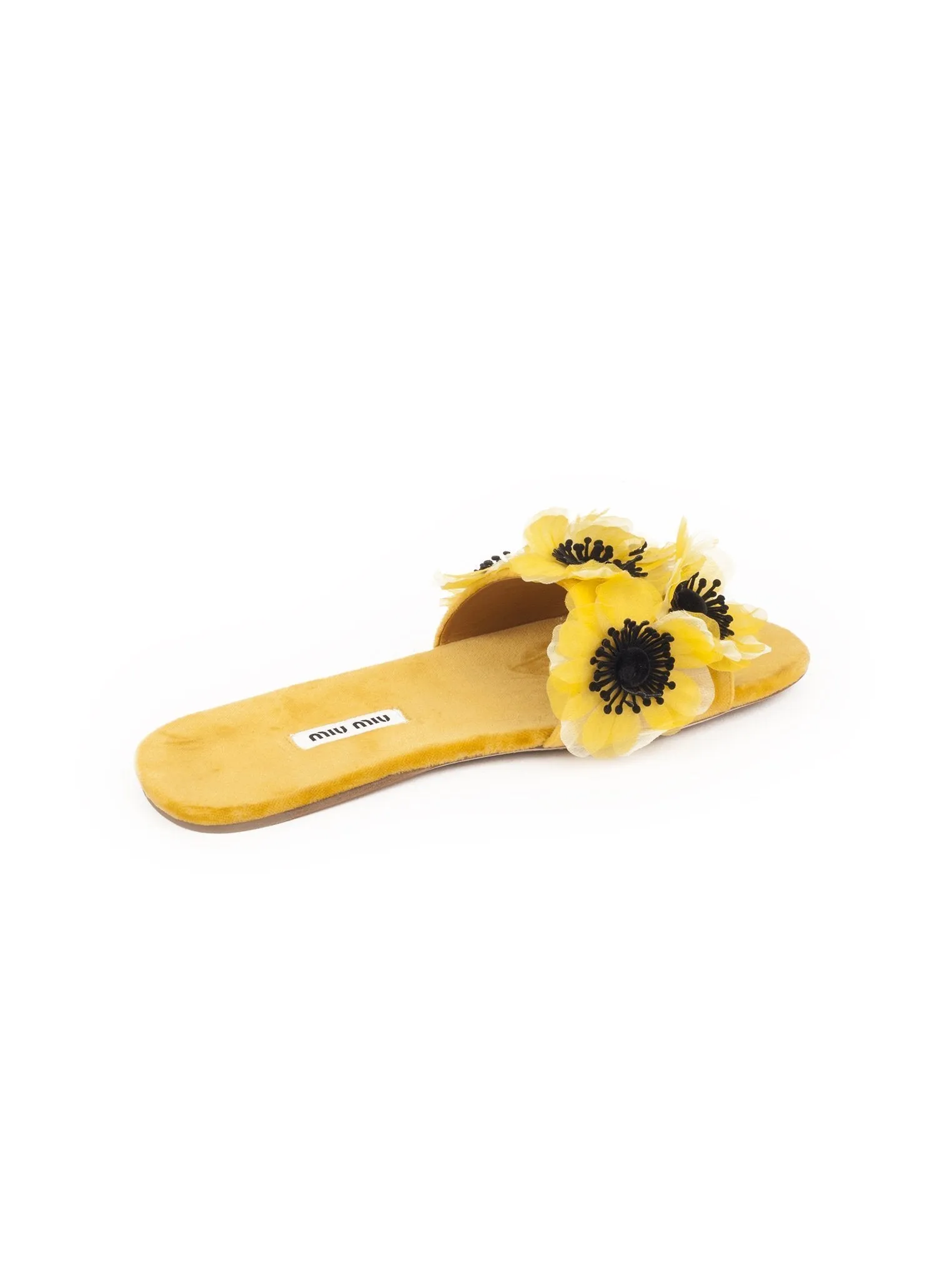 Floral Embellished Velvet Slides - Yellow