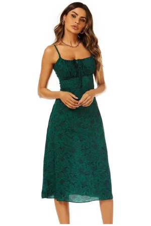 FS Collection Scoop Neckline Strappy Midi Dress With Keyhole In Green