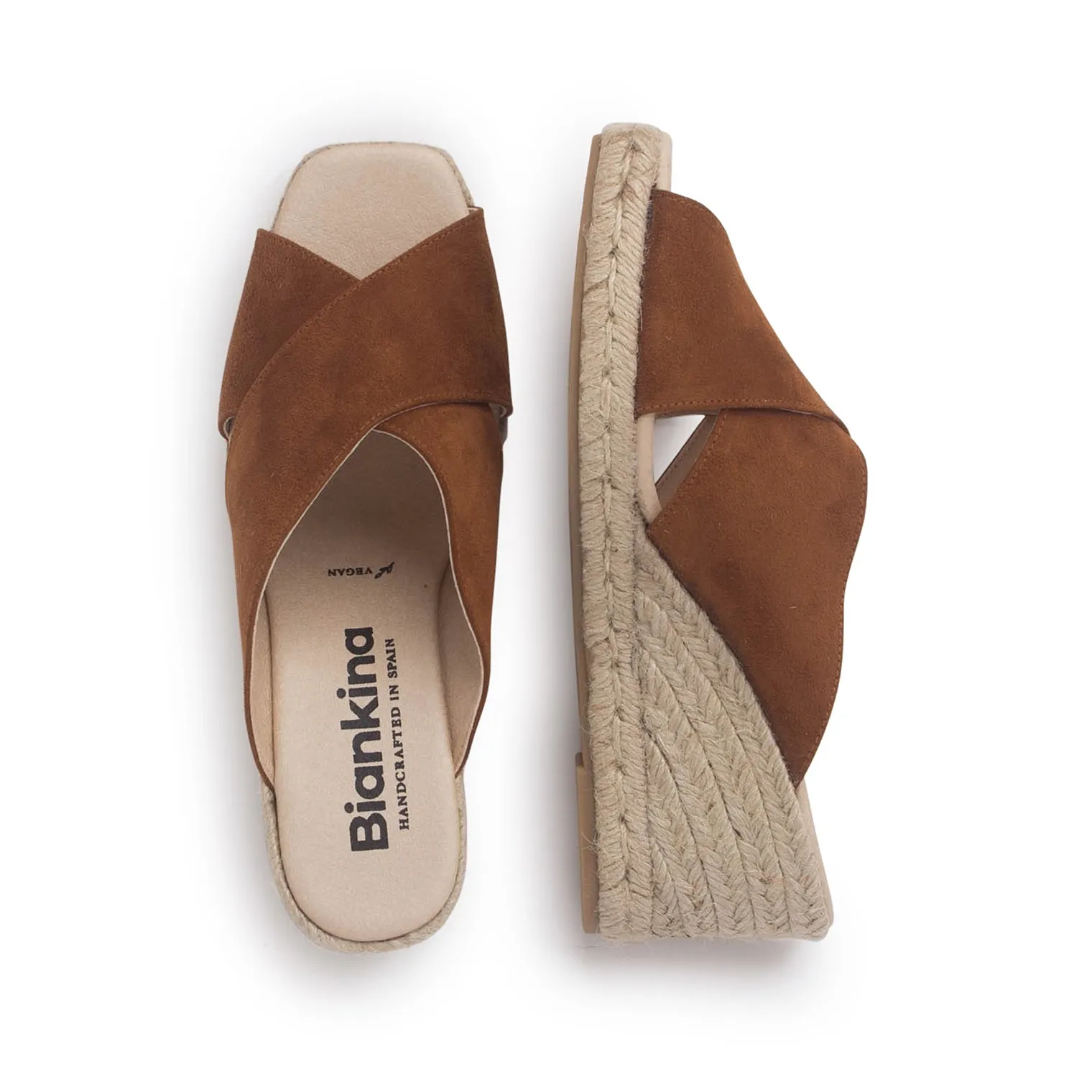 Genoa Cross Strap Vegan Suede Espadrille Wedge Sandals - Caramel