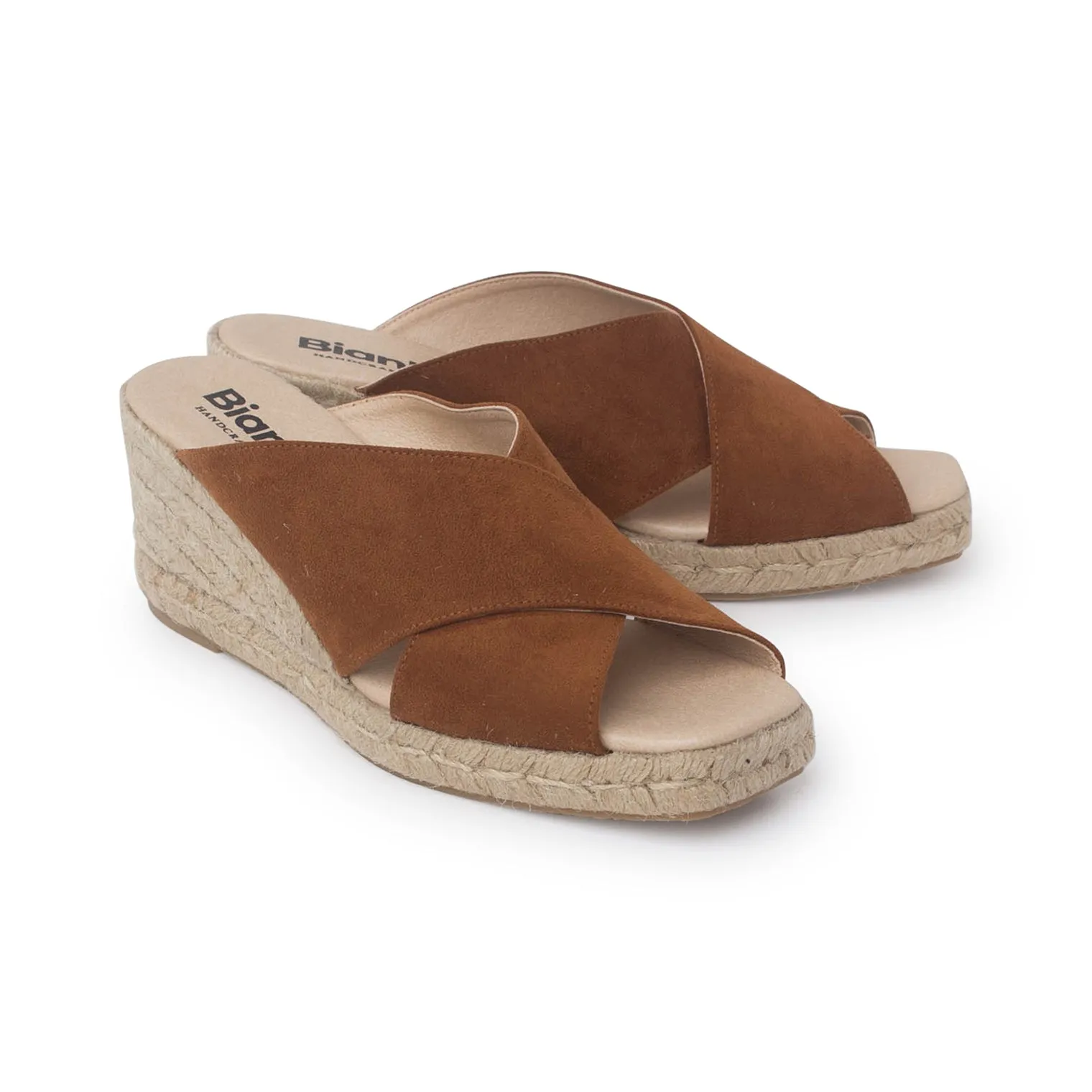 Genoa Cross Strap Vegan Suede Espadrille Wedge Sandals - Caramel