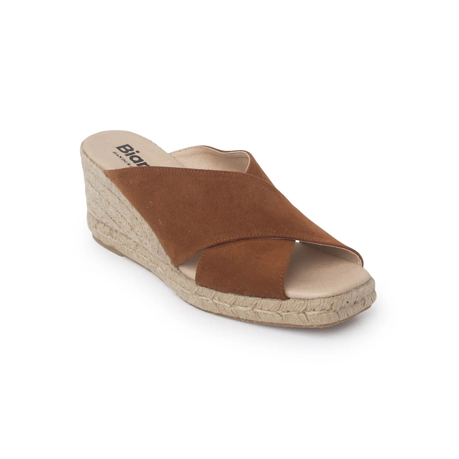 Genoa Cross Strap Vegan Suede Espadrille Wedge Sandals - Caramel