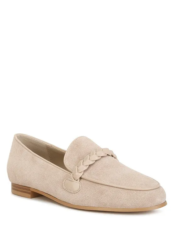 Genuine Suede Leather Braided Detail Loafers