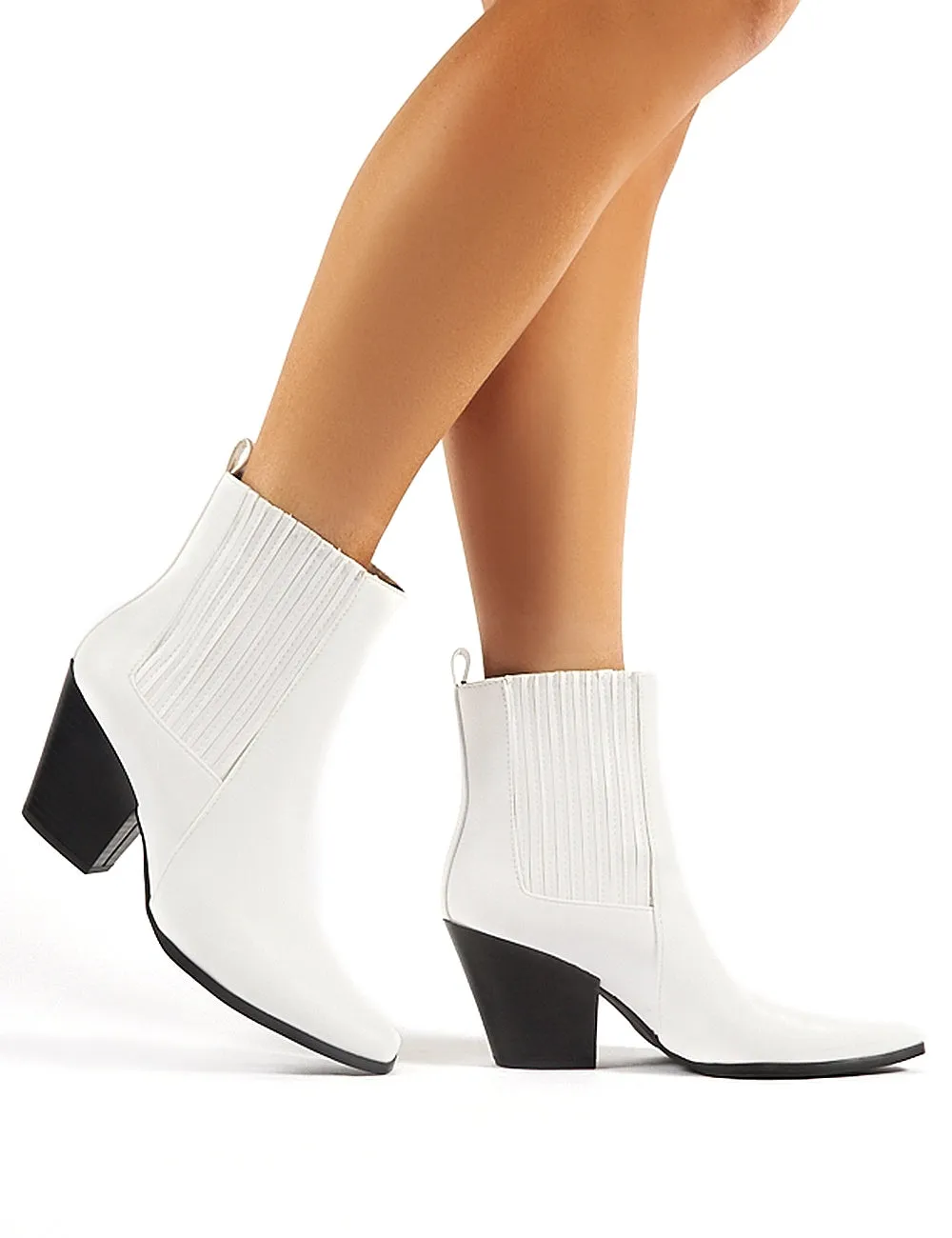 Hazy White Block Heeled Ankle Boots