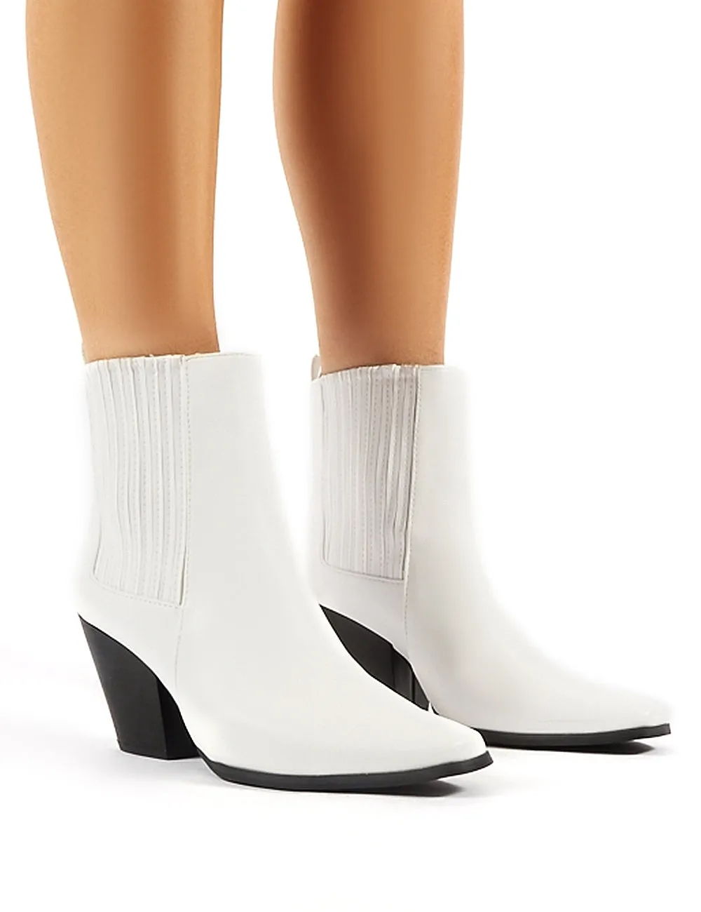 Hazy White Block Heeled Ankle Boots