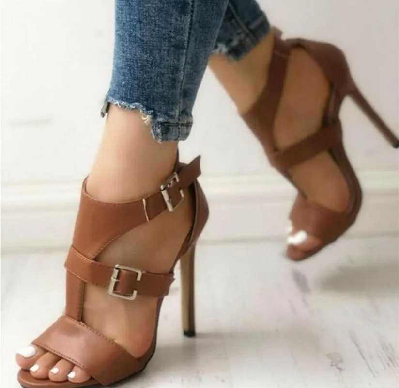 High Heel Summer Buckle Sandals in Black for Stylish Comfort