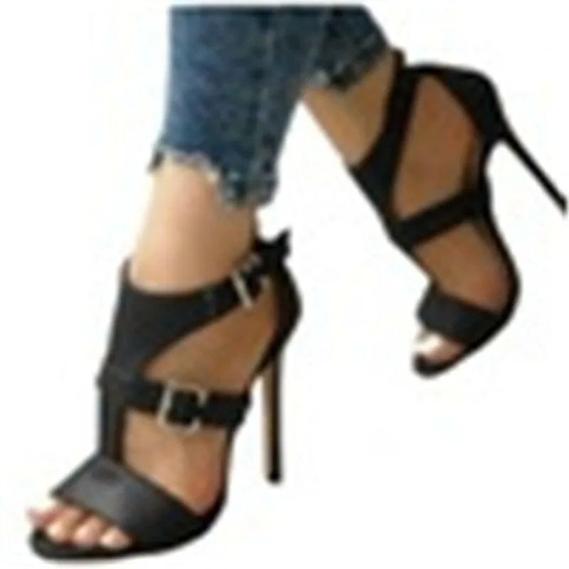 High Heel Summer Buckle Sandals in Black for Stylish Comfort