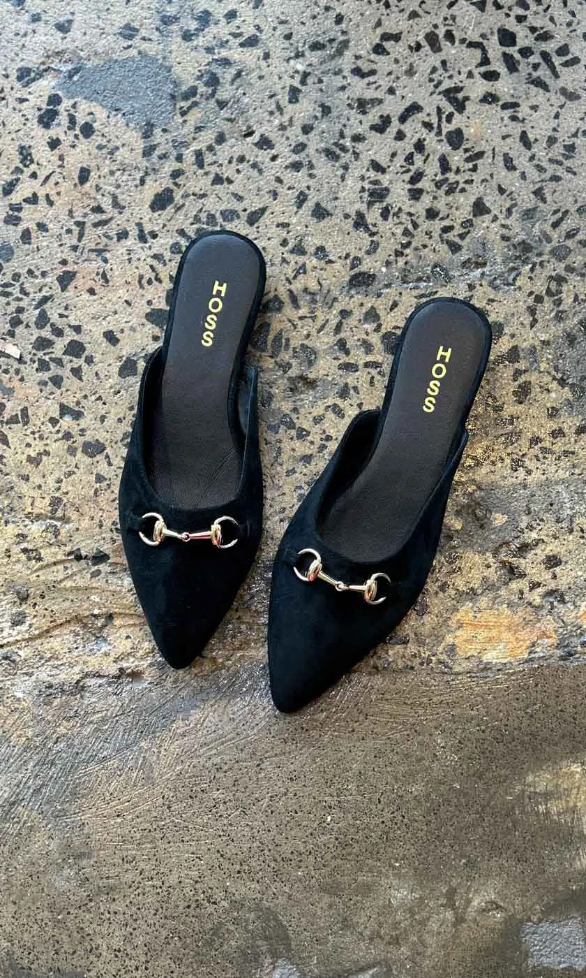 HOSS Black Suede Buckle Mule