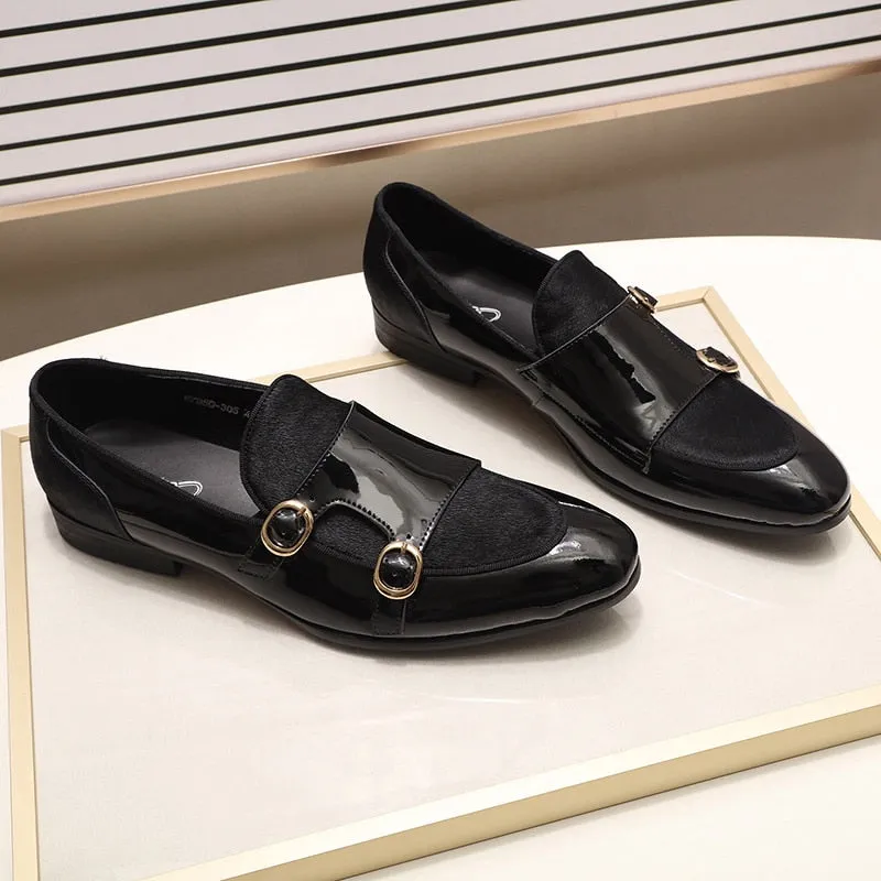 Il Doppione - Red bottom sole Double Monk-strap Patent Leather Loafers