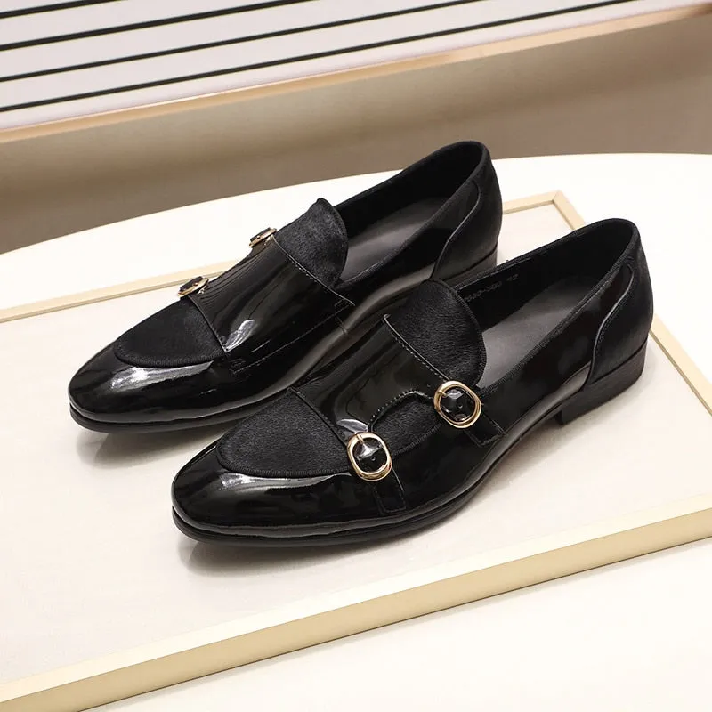 Il Doppione - Red bottom sole Double Monk-strap Patent Leather Loafers