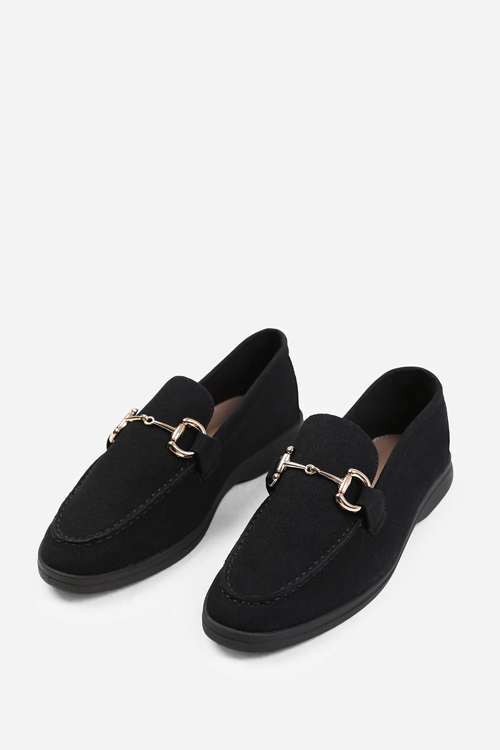 ITALY WIDE FIT SLIP ON LOAFER WITH METAL DETAILING IN BLACK SUEDE